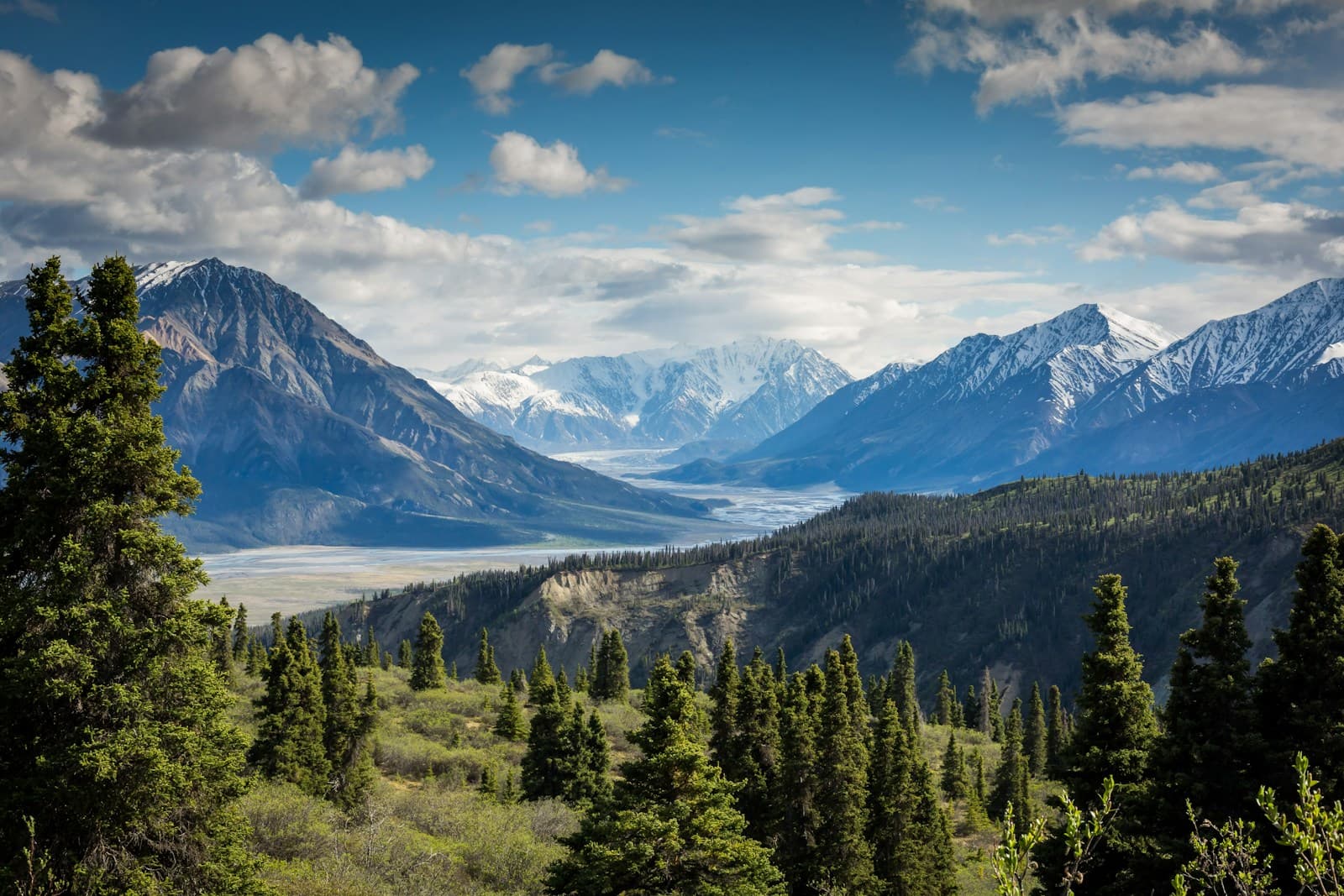 Dramatic mountain scenery under an open sky